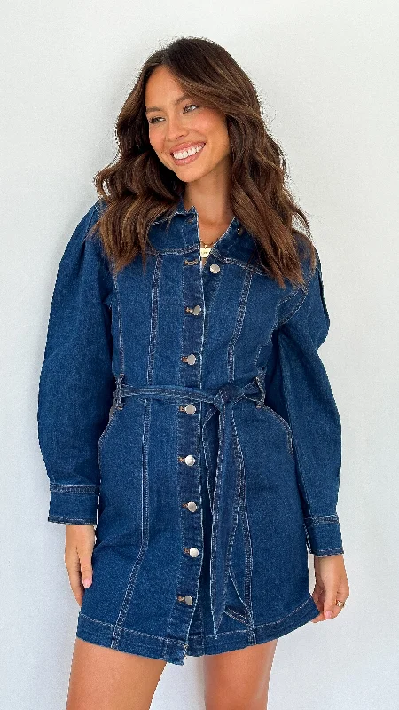 cotton mini dresses for summer -Margie Denim Mini Dress - Indigo