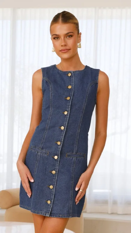 trendy mini dresses for party -Nicoletta Mini Dress - Denim