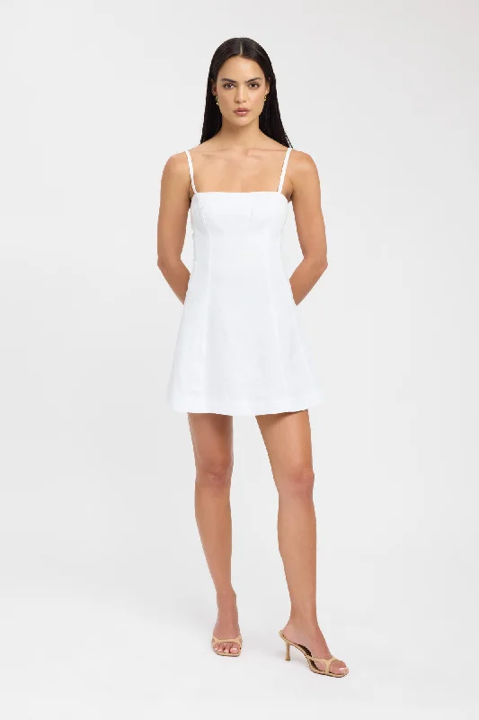 white mini dresses for travel -Palm Panel Mini Dress