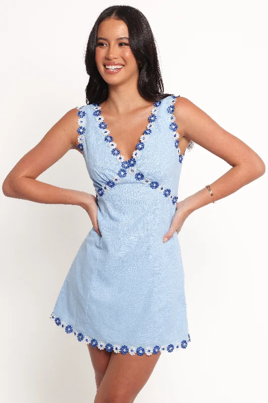 denim mini dresses for spring -Peri Mini Dress - Blue