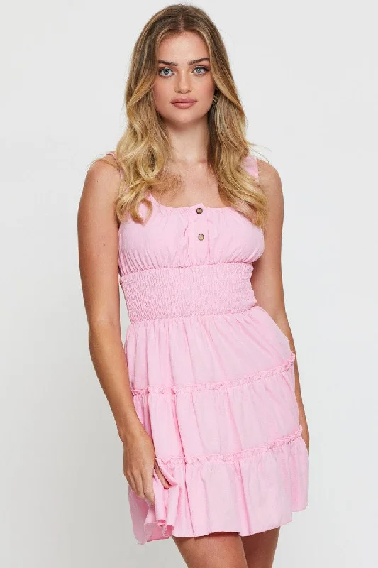 trendy mini dresses for party -Pink A Line Dress Sleeveless Mini