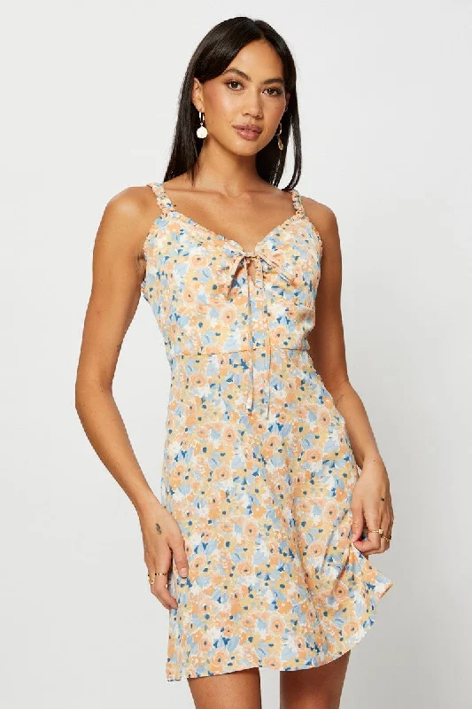 floral mini dresses for weddings -Print A Line Dress Mini