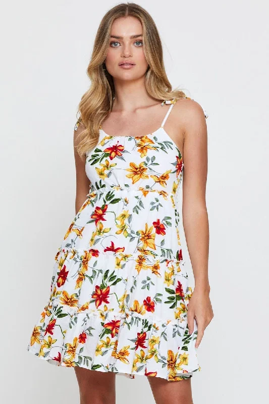 cute mini dresses for guests -Print Mini Dress Sleeveless Sweetheart Neckline