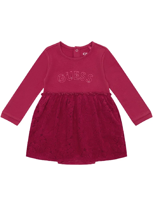 modern mini dresses for evening -Red Long Sleeve Mini Dress (0-12M)