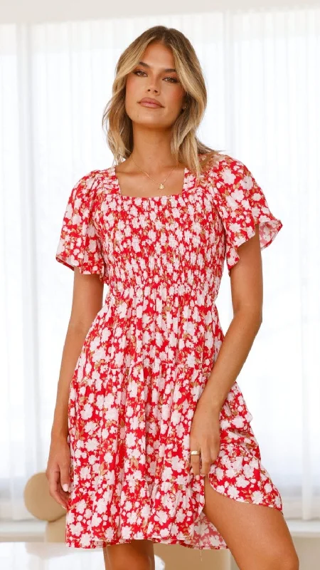 short mini dresses for travel -Sammi Mini Dress - Red Floral