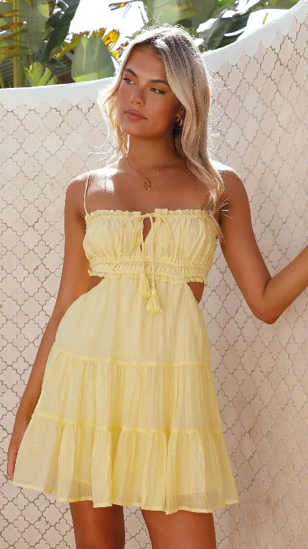 lace mini dresses for evening -Vella Mini Dress - Lemon